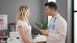 A woman speaking with a doctor. Learn more about the dangers of synthetic marijuana here.