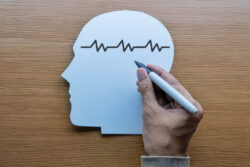 A graphic of a head, suggesting mental health. Learn more about how opioids work here.